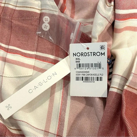 Caslon Soft Flannel Plaid Long Sleeve Button Up Shirt Women XXL Pink Cream NWT - Picture 10 of 12